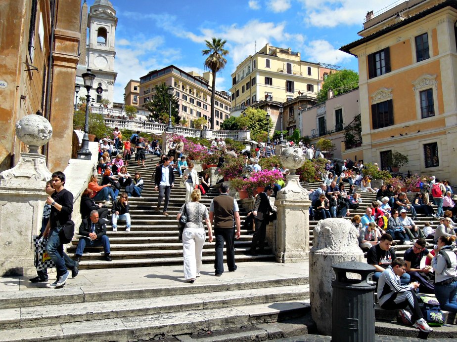 Crowds Sitting all Over the Spanish Steps