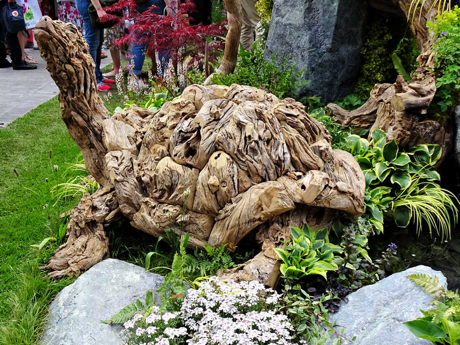 Wooden Turtle Garden Sculpture at the Chelsea Flower Show