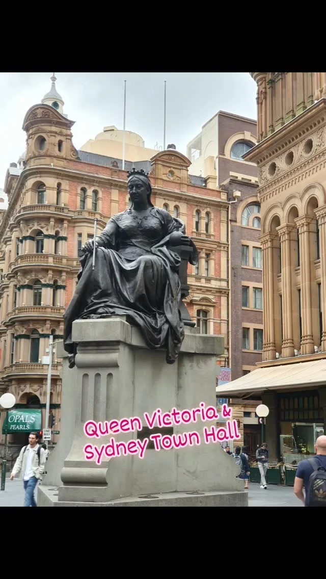 The southern end of the Queen Victoria Building being watched over by Queen Victoria, and Sydney Town Hall across the road...#qvbsydney #queenvictoriabuilding #queenvictoriastatue #sydneytownhall #sydneytownhallclocktower #lightrail #sydneylife #sydneycbd #sydneylocal